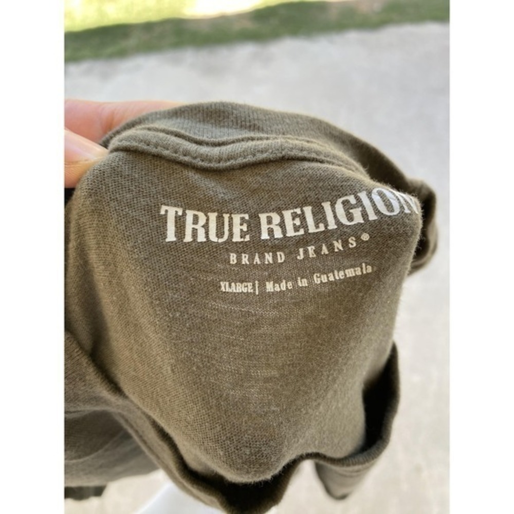 True Religion Shirt Mens XL Olive Green Graphic Tee‎ Crewneck Casual Logo Cotton - Picture 4 of 7